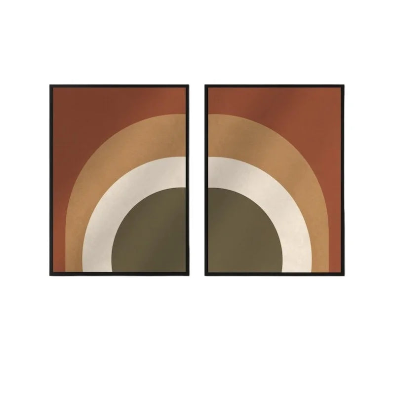 Large Geometric Abstract Rainbow Terracotta Beige Olive Canvas Print Wall Art for Modern Minimalist Living Room and Contemporary Home Décor