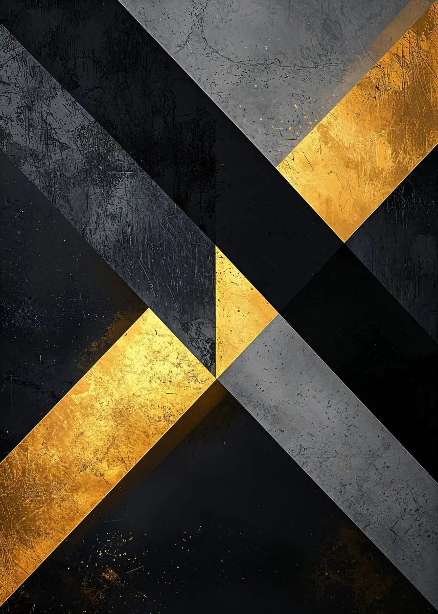 Modern Abstract Black Golden Geometric Wall Art Fine Art Canvas Prints - Modern Art For Contemporary Apartment Living Room Dining Room Bedroom Art Decor