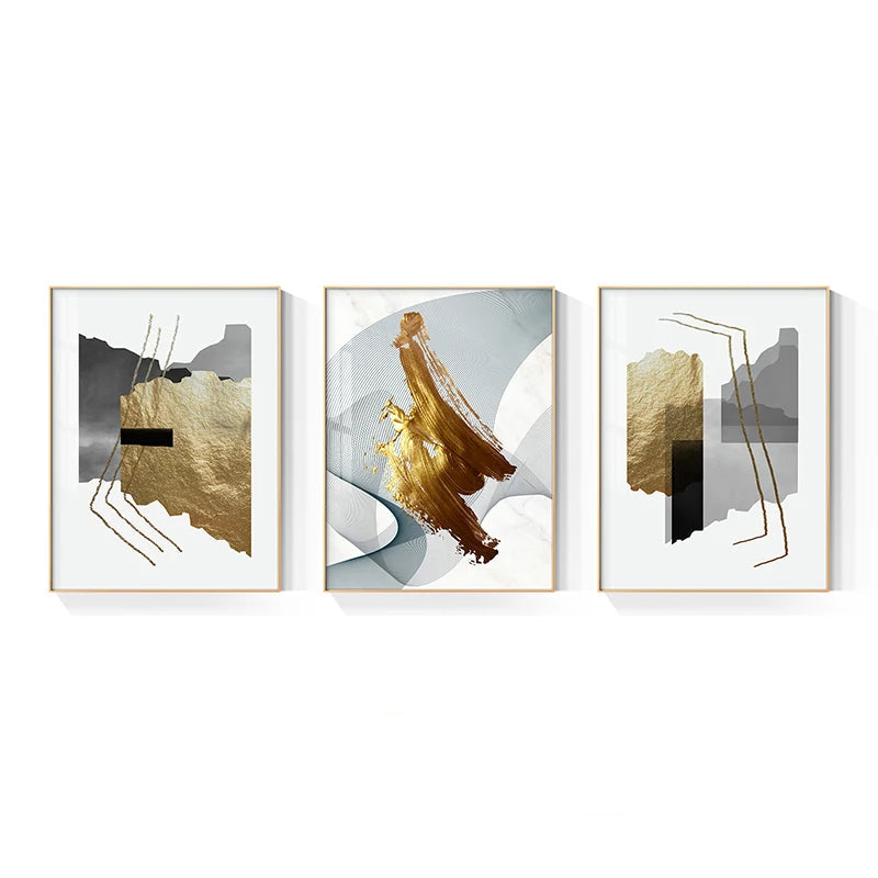 Urban Abstract Golden Grey Geometric Wall Art Fine Art Canvas Prints - Modern Art For Living Room Dining Room Bedroom Art For Contemporary Home Decor