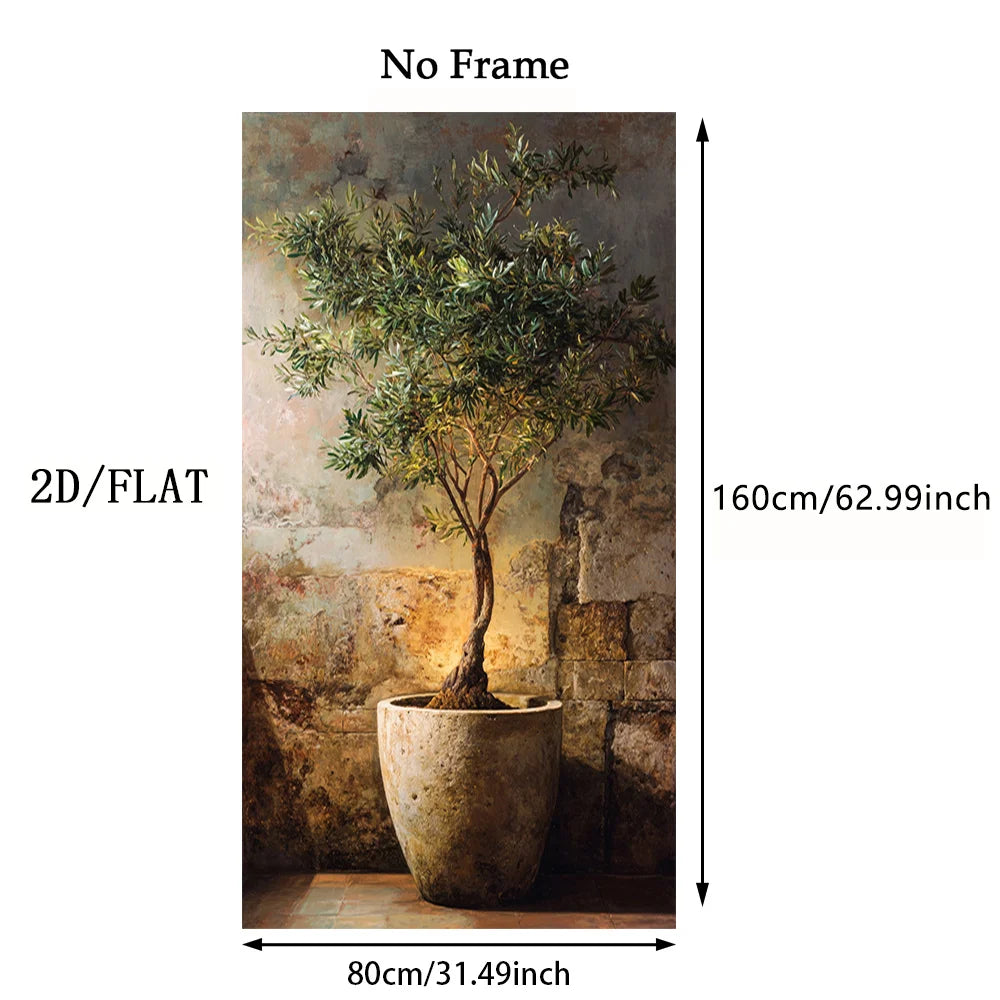 Terracotta Potted Olive Tree Mediterranean Inspired Wall Art Fine Art Canvas Print Rustic Coastal Artwork For Living Room/Foyer
