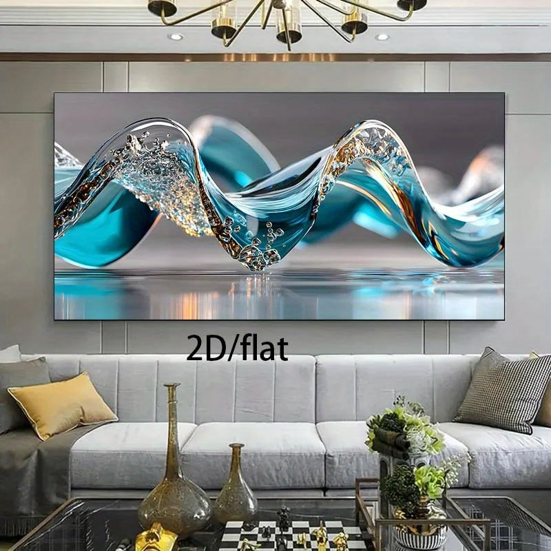 Modern Abstract Blue Golden Water Splash Canvas Poster, Wall Art for Bedroom and Living Room Decor, No Frame, Abstract Wall Art