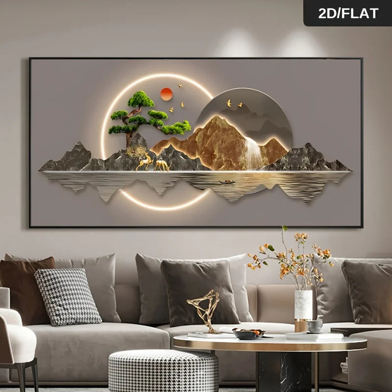 1pc Frameless Abstract Landscape Canvas Art, for Living Room, Bedroom Wall Decor, Golden Accent Art, Landscape Decor 2D Flat