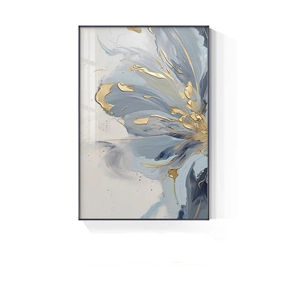 Light Luxury Blue Golden Floral Wall Art Fine Art Canvas Prints - Modern Botanical Pictures For Living Room Dining Room Art For Contemporary Home Decor