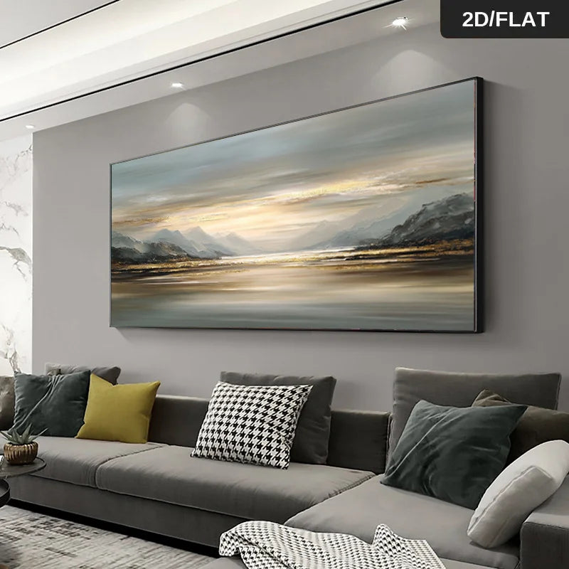 Serene Mountain Lake Landscape Wall Art – Large Unframed Canvas Print for Modern Neutral Living Room Décor Contemporary Home Styling