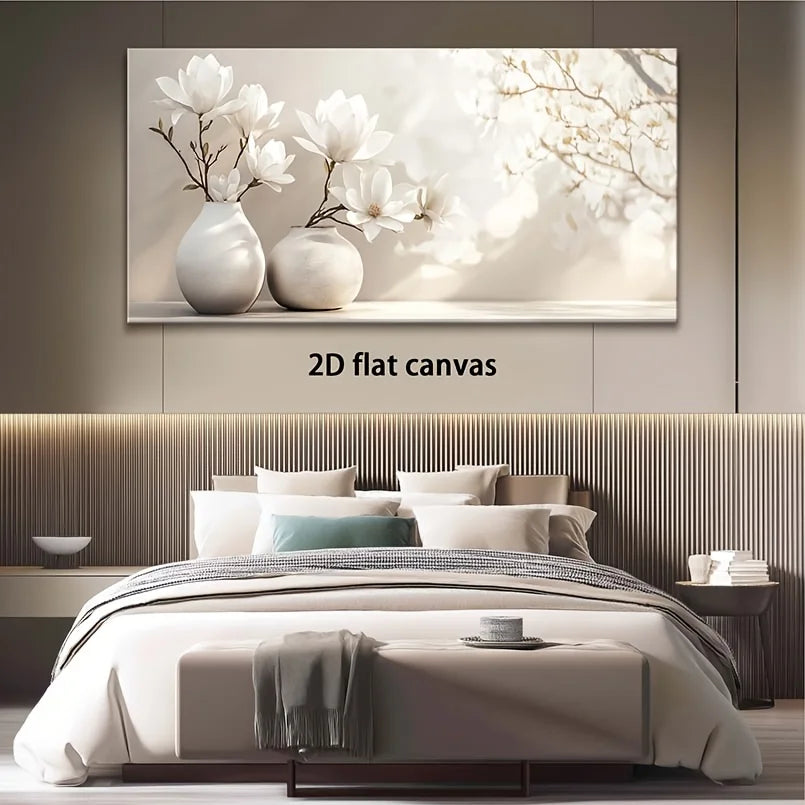 Canvas Wall Art 2D Flat Magnolia in Vase Modern Abstract Painting Frameless for Living Room Bedroom Office Home Decor Wall Decor