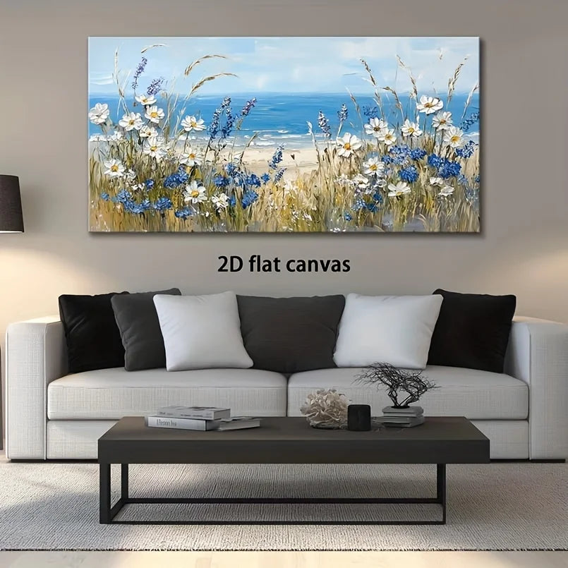 2D Flat Beach Wildflowers Modern Painting Frameless Picture Living Room Bedroom Office Home Decor High Quality Print on Canvas