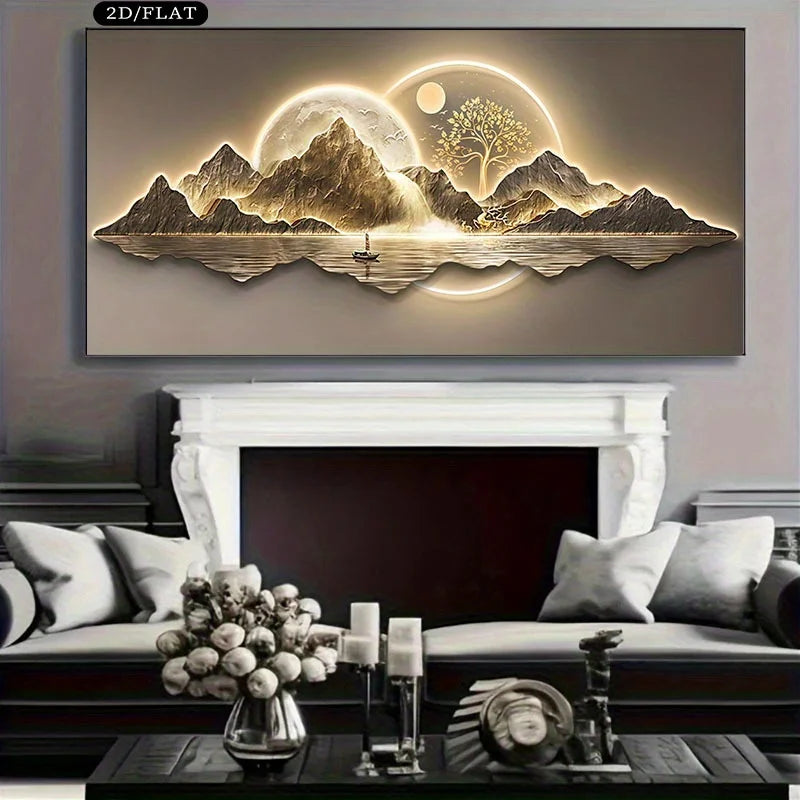 Extra Large Modern Minimalist Mountain Range Canvas Print - Frameless Landscape Wall Art for Living Room, Bedroom, Hallway Decor