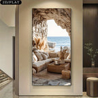 Coastal Cave Lounge Canvas Wall Art – Relaxing Ocean View – Modern Landscape Art For Contemporary Living Room & Apartment Foyer Decor