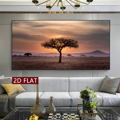 Large African Savanna Sunset Unframed Canvas Print Wall Art – Acacia Tree Landscape Artwork for Living Room Above The Sofa Decor
