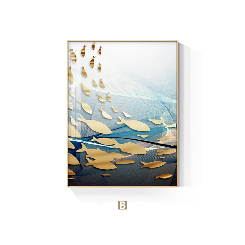 Lucky Golden Fishes Auspicious Wall Art Fine Art Canvas Prints - Modern Abstract Art For Dining Room Living Room Meeting Room Art For Contemporary Home Office