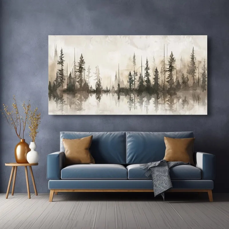 Misty Pines Modern Abstract Canvas Wall Art Frameless Landscape Painting with High-Quality Print Home Decor Landscape Decor Art