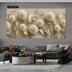Modern Abstract Botanical Canvas Print – Elegant Neutral Cream Floral Wall Art with Stylised Blooms, Soft Leaf Detailing & Minimalist Design