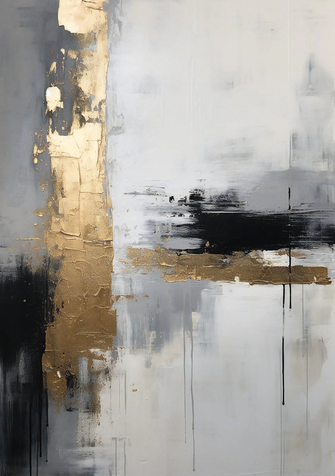 Urban Abstract Black Grey Golden Wall Art Fine Art Canvas Prints - Art For Modern Apartment Living Room Dining Room Art For Contemporary Home Office Interiors