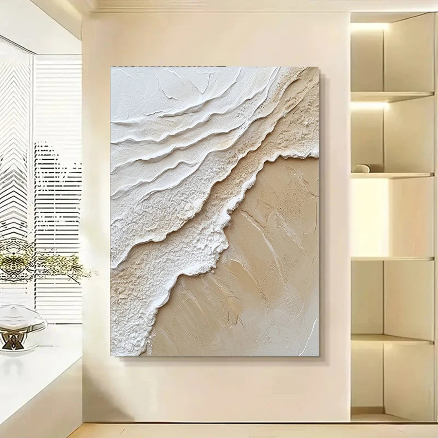 Beach Sand Seascape Ocean Waves Wall Art Fine Art Canvas Prints - Modern Coastal Wall Decor For Entrance Hallway Foyer Reception Room Art For Contemporary Interiors