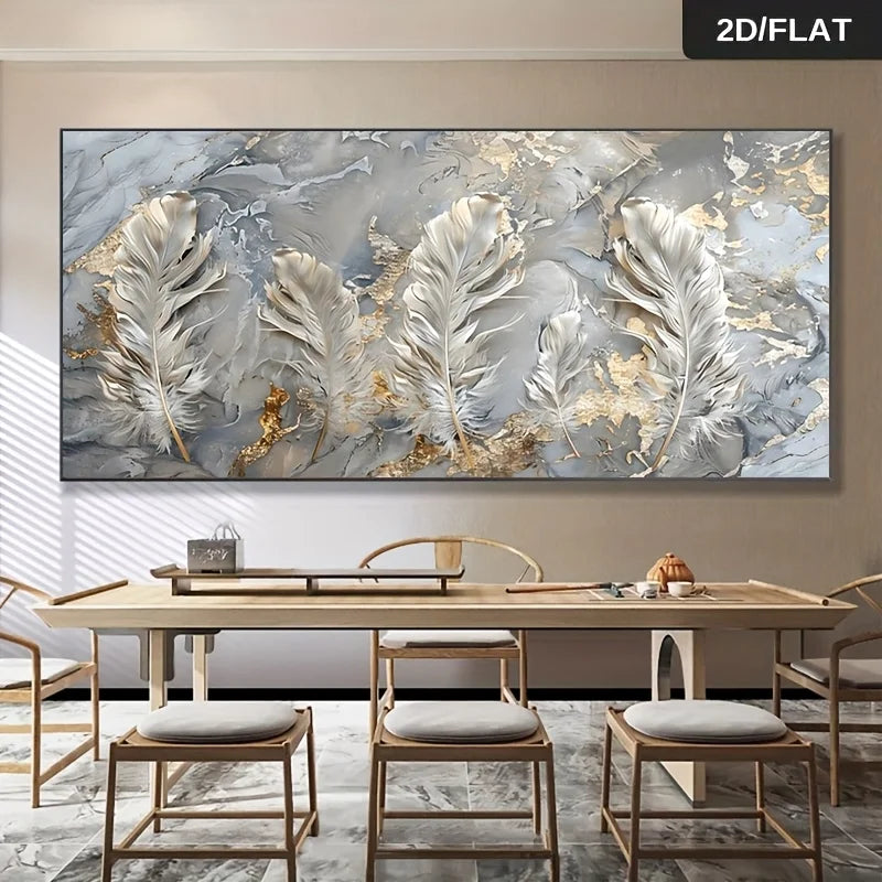 2D Flat Frameless Modern Abstract Feather Prints Wall Art Large Canvas Print for Living Room, Bedroom Wall Art Modern Wall Decor