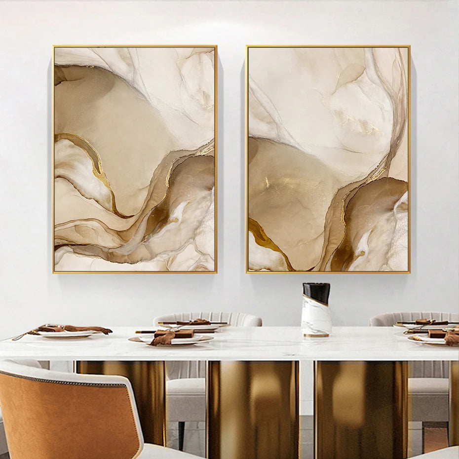 Modern Abstract Beige Brown Marble Print Wall Art Fine Art Canvas Prints - Artwork For Bohemian Style Living Room Bedroom Art For Modern Home Decor