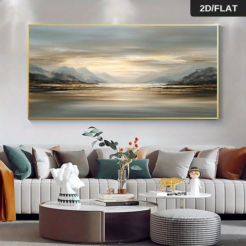 Serene Mountain Lake Landscape Wall Art – Large Unframed Canvas Print for Modern Neutral Living Room Décor Contemporary Home Styling