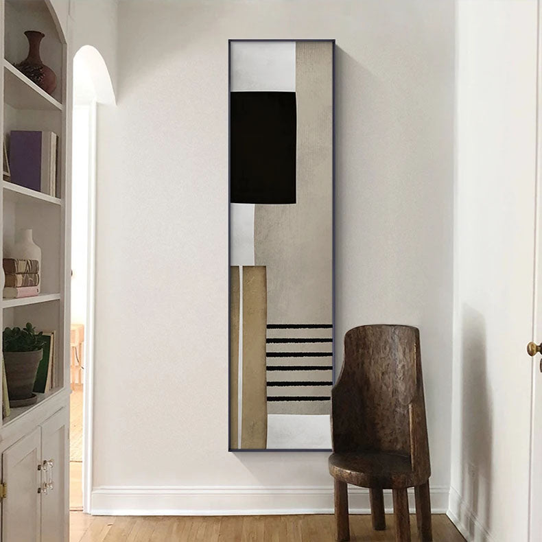 Shades Of Grey Beige Block Abstract Wall Art Fine Art Canvas Prints - Vertical Format Pictures For Entranceway Foyer Reception Art For Contemporary Home & Office Interiors.