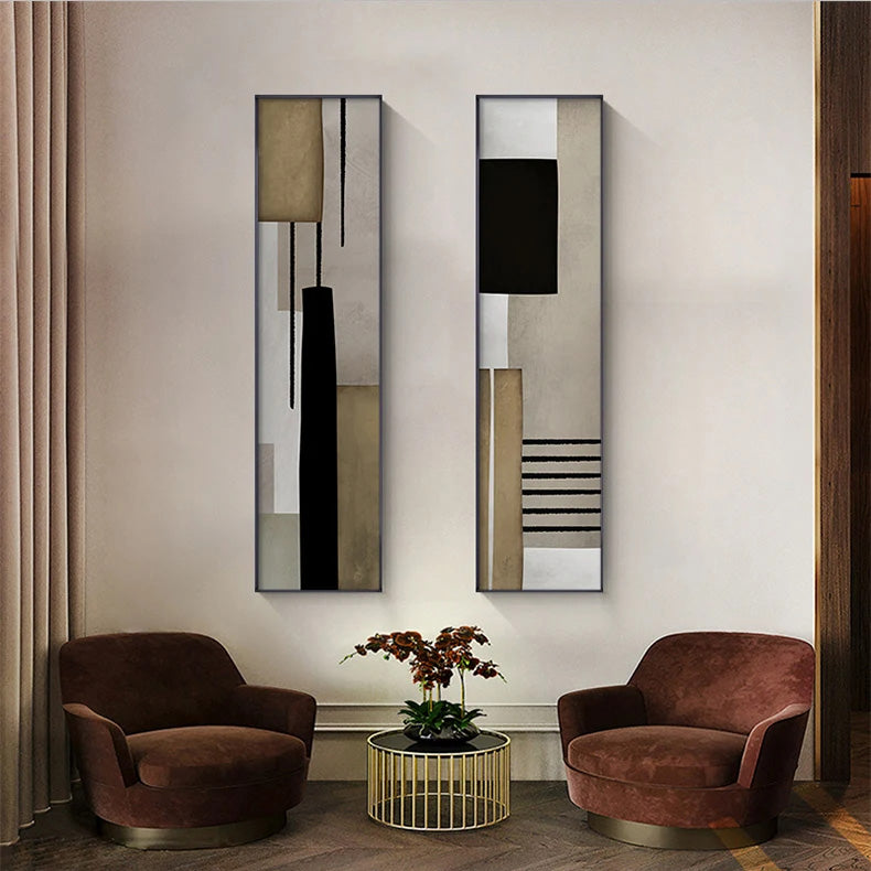 Shades Of Grey Beige Block Abstract Wall Art Fine Art Canvas Prints - Vertical Format Pictures For Entranceway Foyer Reception Art For Contemporary Home & Office Interiors.
