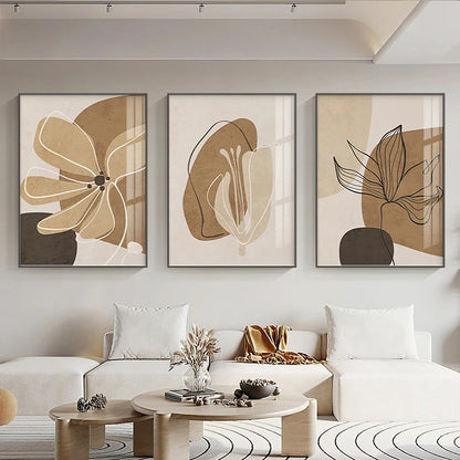Simple Nordic Floral Abstract Wall Art Fine Art Canvas Prints - Modern Botanical Pictures For Bedroom Living Room Dining Room Art For Contemporary Interiors