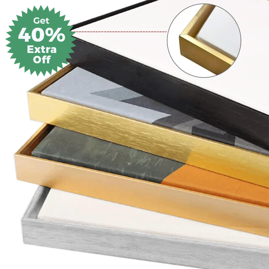Slim Metal Bezel Floating Canvas Picture Frame Brushed Gold Silver Sizes 60x90, 50x70, 40x50cm etc DIY Framing Kit Includes Outer Metal Frame + Inner Wood Frame