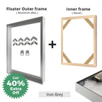 Slim Metal Bezel Floating Canvas Picture Frame Brushed Gold Silver Sizes 60x90, 50x70, 40x50cm etc DIY Framing Kit Includes Outer Metal Frame + Inner Wood Frame