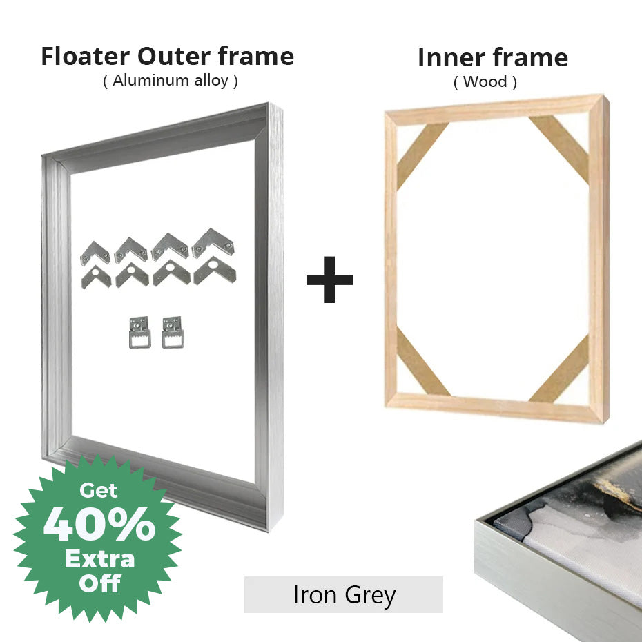 Slim Metal Bezel Floating Canvas Picture Frame Brushed Gold Silver Sizes 60x90, 50x70, 40x50cm etc DIY Framing Kit Includes Outer Metal Frame + Inner Wood Frame