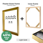 Slim Metal Bezel Floating Canvas Picture Frame Brushed Gold Silver Sizes 60x90, 50x70, 40x50cm etc DIY Framing Kit Includes Outer Metal Frame + Inner Wood Frame