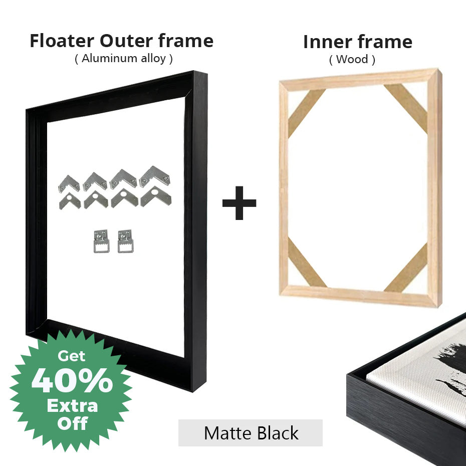 Slim Metal Bezel Floating Canvas Picture Frame Brushed Gold Silver Sizes 60x90, 50x70, 40x50cm etc DIY Framing Kit Includes Outer Metal Frame + Inner Wood Frame