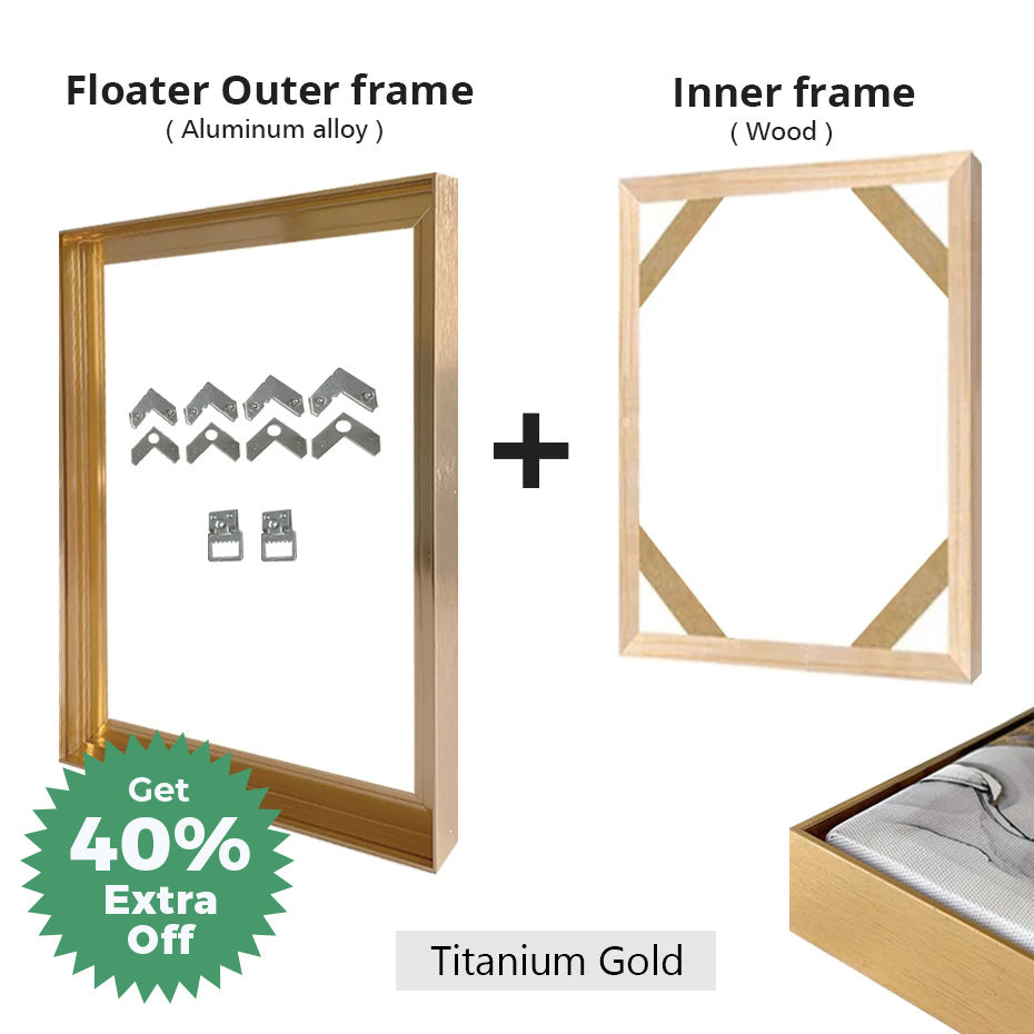 Slim Metal Bezel Floating Canvas Picture Frame Brushed Gold Silver Sizes 60x90, 50x70, 40x50cm etc DIY Framing Kit Includes Outer Metal Frame + Inner Wood Frame