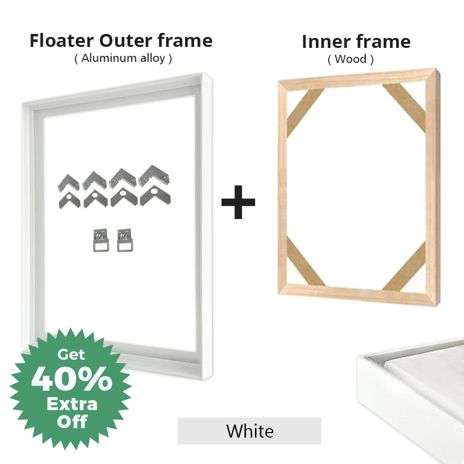 Slim Metal Bezel Floating Canvas Picture Frame Brushed Gold Silver Sizes 60x90, 50x70, 40x50cm etc DIY Framing Kit Includes Outer Metal Frame + Inner Wood Frame