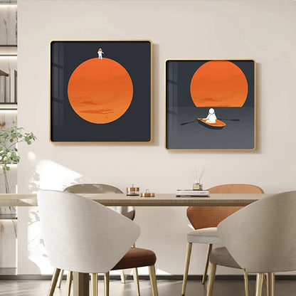 Space Mars Astronaut Cute Kid's Room Wall Art Fine Art Canvas Prints - Colorful Modern Retro Art For Office Meeting Room Inspirational Art For Contemporary Interiors