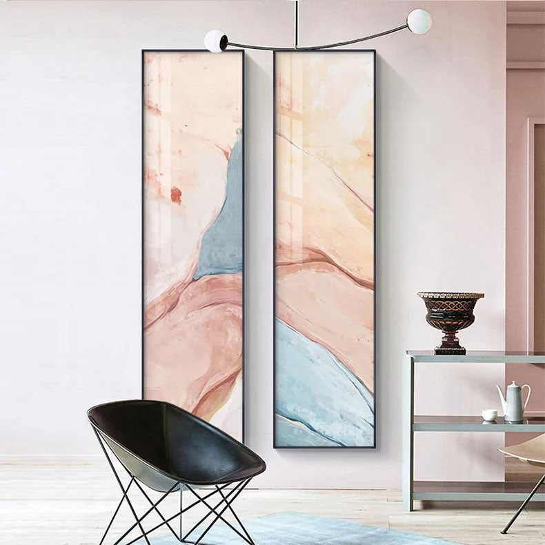 Subtle Shades Of Pastel Pink Terracotta Abstract Wall Art Fine Art Canvas Prints - Tall Vertical Format Pictures For Foyer Reception Room Entranceway Art for Modern interiors