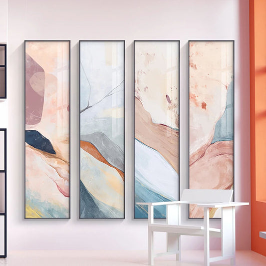 Subtle Shades Of Pastel Pink Terracotta Abstract Wall Art Fine Art Canvas Prints - Tall Vertical Format Pictures For Foyer Reception Room Entranceway Art for Modern interiors