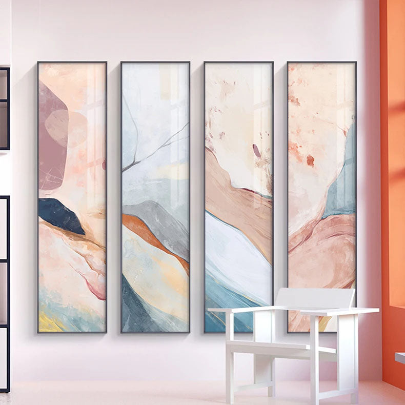 Subtle Shades Of Pastel Pink Terracotta Abstract Wall Art Fine Art Canvas Prints - Tall Vertical Format Pictures For Foyer Reception Room Entranceway Art for Modern interiors