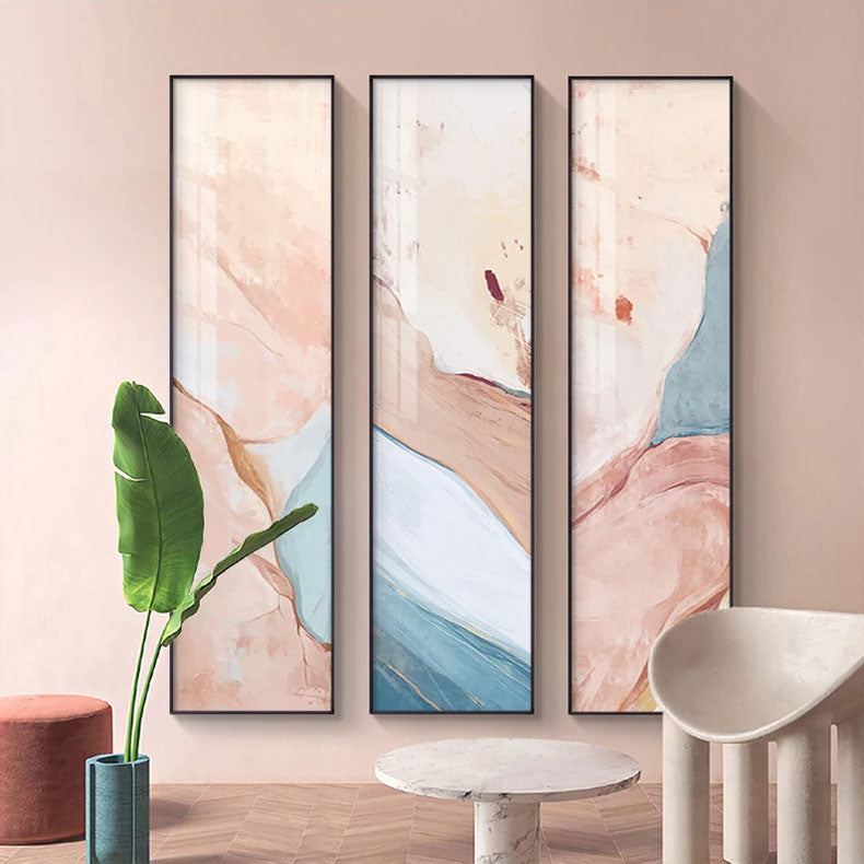 Subtle Shades Of Pastel Pink Terracotta Abstract Wall Art Fine Art Canvas Prints - Tall Vertical Format Pictures For Foyer Reception Room Entranceway Art for Modern interiors