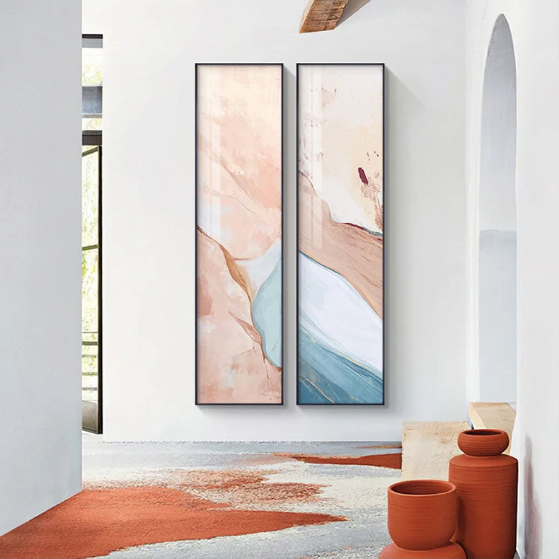 Subtle Shades Of Pastel Pink Terracotta Abstract Wall Art Fine Art Canvas Prints - Tall Vertical Format Pictures For Foyer Reception Room Entranceway Art for Modern interiors
