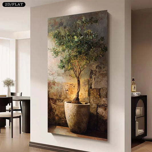 Terracotta Potted Olive Tree Mediterranean Inspired Wall Art Fine Art Canvas Print – Rustic Coastal Artwork For Living Room/Foyer Art Decor