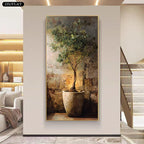 Terracotta Potted Olive Tree Mediterranean Inspired Wall Art Fine Art Canvas Print – Rustic Coastal Artwork For Living Room/Foyer Art Decor