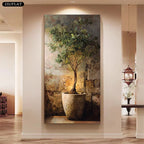 Terracotta Potted Olive Tree Mediterranean Inspired Wall Art Fine Art Canvas Print – Rustic Coastal Artwork For Living Room/Foyer Art Decor
