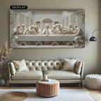 The Last Supper Unframed Canvas Print Wall Art – Monochrome Textured Classical Relief Design for Modern Living Room & Contemporary Decor