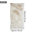 A rectangular cream-colored 2D flat wall panel with embossed tropical palm leaves and flowers, shown with dimension labels indicating 160cm in height and 80cm in width.