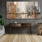 Urban Abstract Cityscape Wall Art – Modern Neutral Toned Fine Art Canvas Print Skyline Picture For Stylish Contemporary Living Room Décor