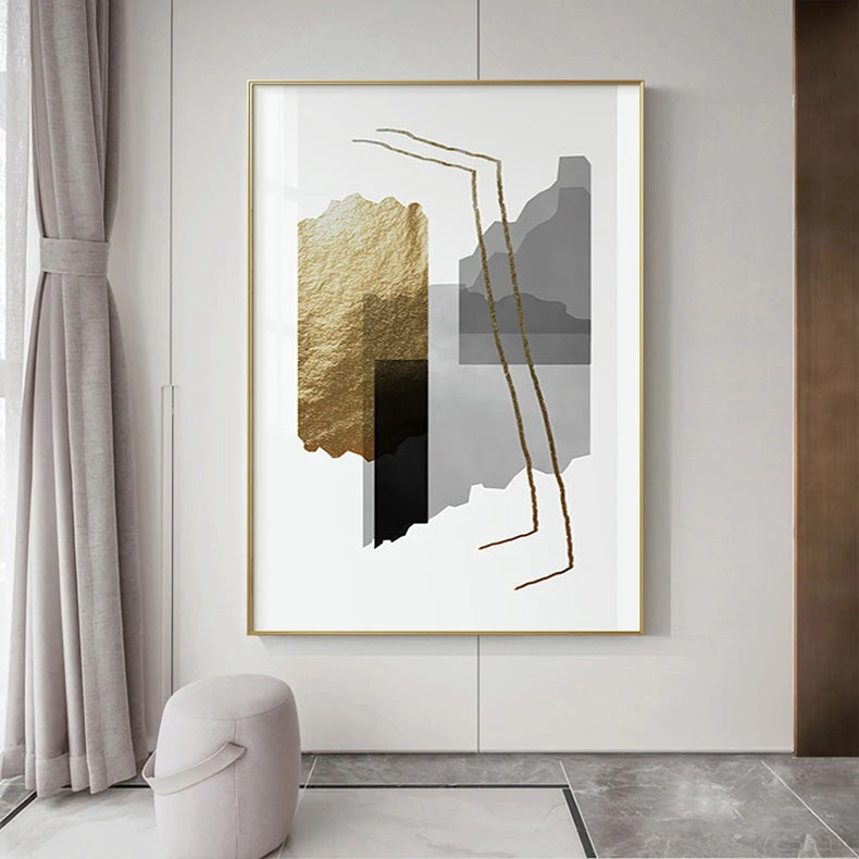 Urban Abstract Golden Grey Geometric Wall Art Fine Art Canvas Prints - Modern Art For Living Room Dining Room Bedroom Art For Contemporary Home Decor