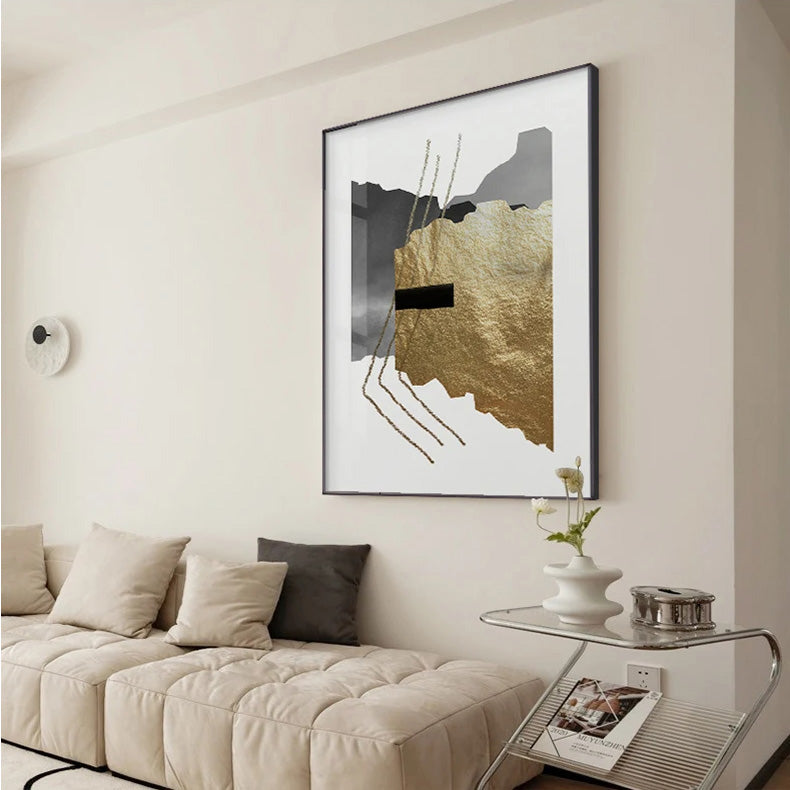 Urban Abstract Golden Grey Geometric Wall Art Fine Art Canvas Prints - Modern Art For Living Room Dining Room Bedroom Art For Contemporary Home Decor