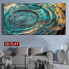 Vibrant Turquoise & Golden Ripple Abstract Canvas Wall Art – Large Sizes Wide Format Artwork For Modern Apartment Living Room Above The Sofa Art Décor