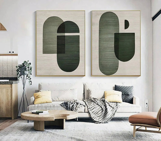 Vintage Abstract Green Beige Wall Art Fine Art Canvas Prints - Inspirational Art For Contemporary Living Room Dining Room Bedroom Art For Modern Living