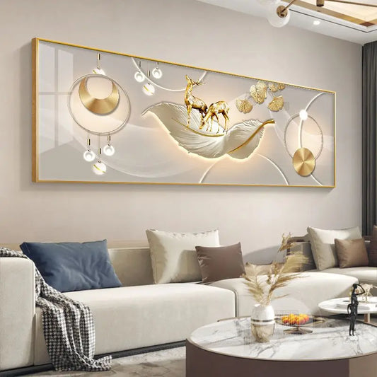Wide Format Abstract Auspicious Wall Art Fine Art Canvas Prints - Feng Shui Wall Decor For Living Room Above The Sofa Light Luxury Pictures For Above The Bed