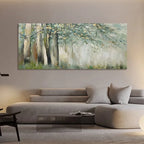 Wide Format Misty Forest Landscape Wall Art Canvas Print – Serene Green & Blue Nature Scene for Modern Living Room, Lounge & Contemporary Home Interior Décor (Unframed)
