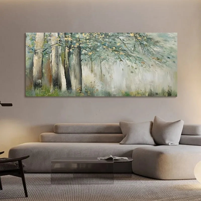 Wide Format Misty Forest Landscape Wall Art Canvas Print – Serene Green & Blue Nature Scene for Modern Living Room, Lounge & Contemporary Home Interior Décor (Unframed)